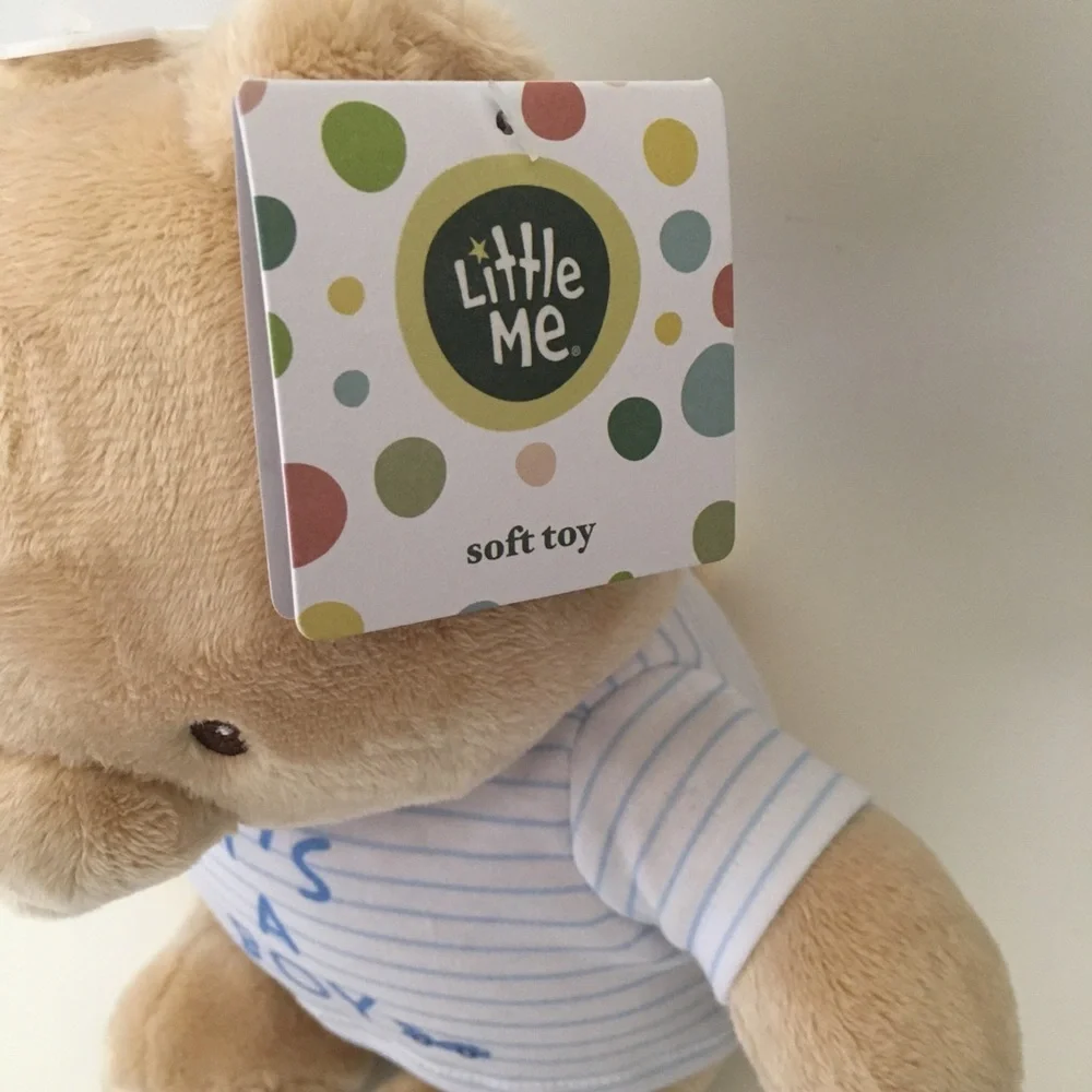 Plush Bear Baby Gift - Beige Bear with Blue “It's A Boy' Shirt” NEW | Little Me